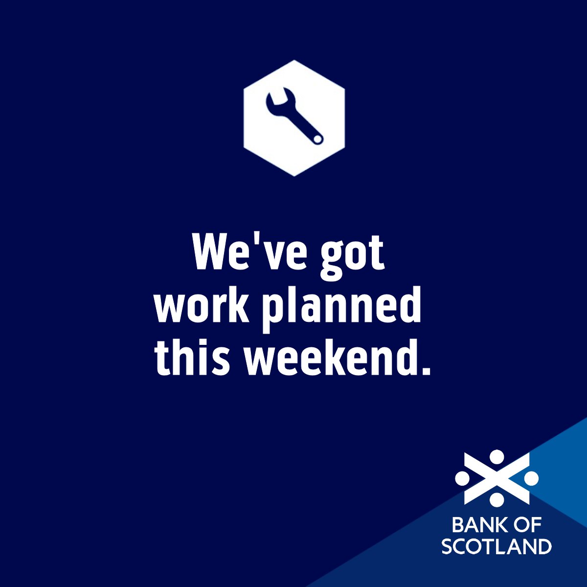 On Saturday 19th October we’ll be upgrading our Faster Payments Service. We’re sorry, you won’t be able to make payments from 00:00 to 06:30am on Saturday. 

You can still move money between your own accounts and all our other services are available.