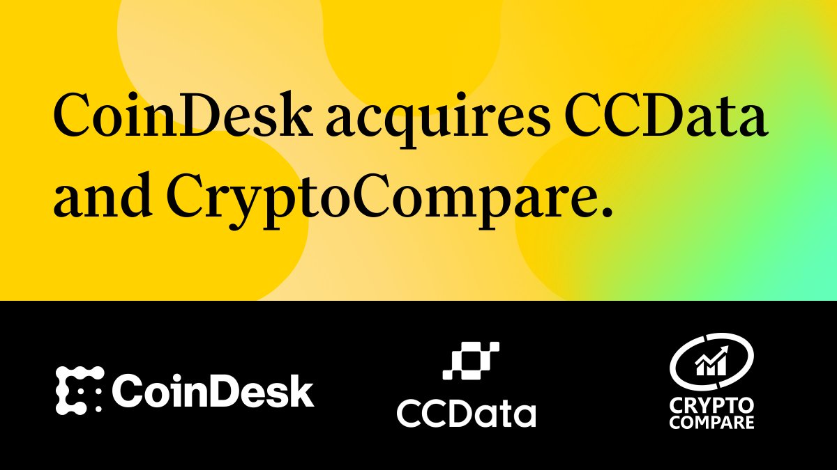CoinDesk has acquired <a href="/CCData_io/">CoinDesk Data</a> and its trusted retail site, CryptoCompare.

The acquisition significantly scales CoinDesk’s information services and data products, while offering enhanced cross-sell opportunities to CCData’s extensive number of clients.
coindesk.com/company-news/2…
