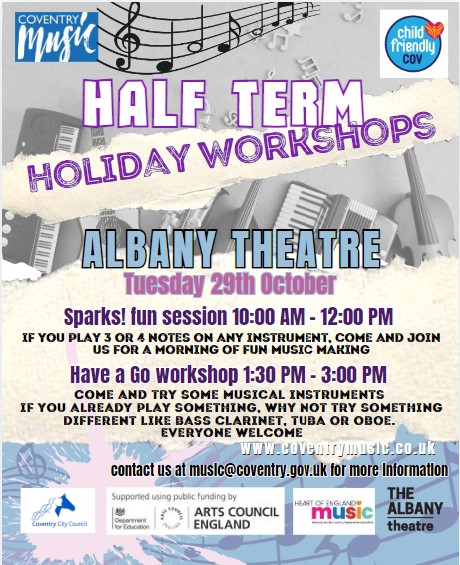 We are excited to announce we will be running two music sessions this half term at the Albany Theatre on 29th Oct. A morning session for beginner musicians &amp; a have a go session in the afternoon for everyone. Visit our website full details &amp; to register! orlo.uk/4FCIa