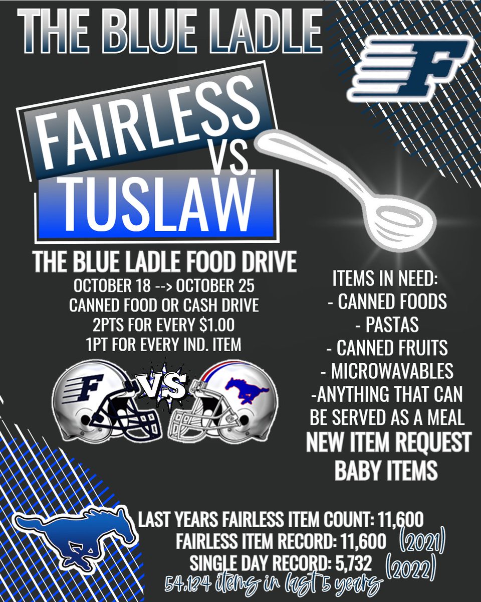 Next week is Rivalry week.  It is also Blue Ladle Food Drive Week- a competition where we get to support our community. LET'S GOOOOOOO!