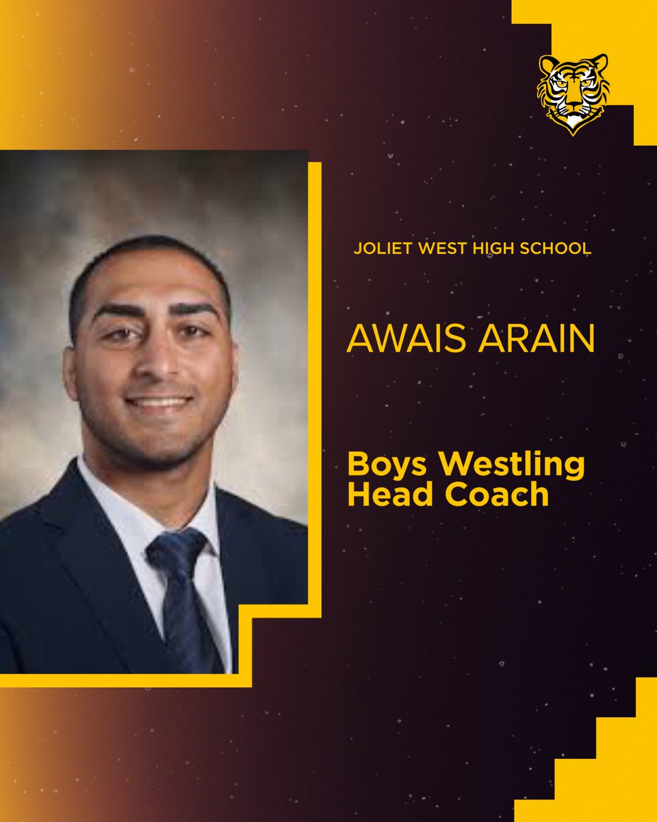 JolietWestAD's tweet photo. We are excited to announce Awais Arain as our new boys wrestling coach! #TigerPride https://t.co/NAccLqpwU5