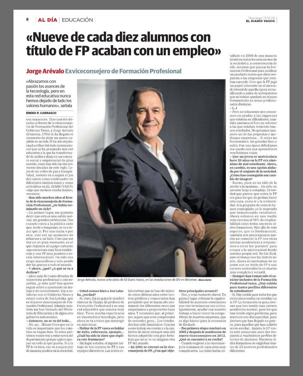 Ha sido un verdadero placer trabajar contigo ⁦<a href="/jarevalofp/">Jorge Arevalo</a>⁩ . Tu presencia y tu energía positiva siempre han sido un gran impulso para todos y especial para <a href="/FPeuskadi/">FPeuskadi</a>.