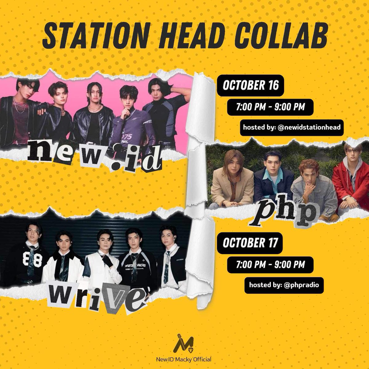 newidmackyofc's tweet photo. 🚨 Get ready for a Stationhead Collab with NewID, WRIVE and PHP 🎧 Join us!

Oct 16
🔗 https://t.co/L4YfEWhLhO

Oct 17 
🔗  https://t.co/r6jfOQqCDK

⏰ 7-9 PM both nights! See you there! 🎉

#NewID_Macky #New_ID https://t.co/lm6qWW86RI