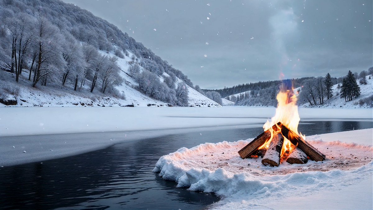 NatureSoundsNOW's tweet photo. Enjoy 8 hours of soothing campfire crackling sounds in a peaceful winter setting by a river. These calming fire sounds are perfect for relaxing, falling asleep, studying, meditating, or just unwinding after a long day https://t.co/3SDAPheLsA