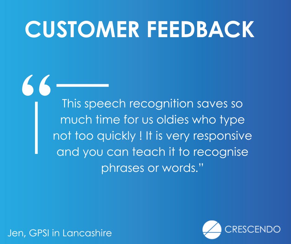 Happy to hear positive feedback from our users! 🌟 Thank you, Jen from Lancashire! 

#CustomerFeedback #Crescendo #SpeechRecognition