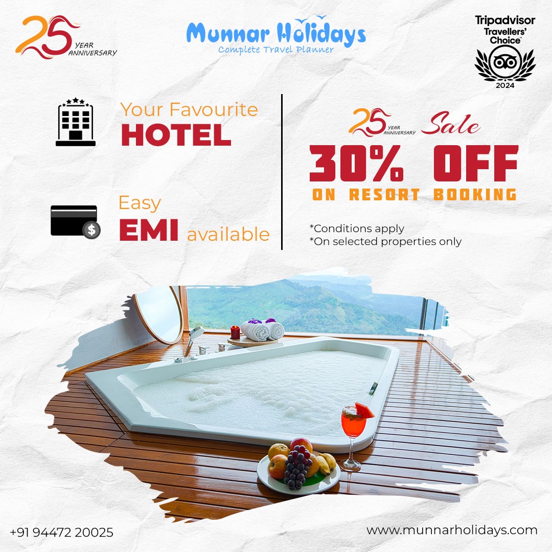 munnarholidays2's tweet photo. 🎉 25th Anniversary Sale at Munnar Holidays! 🎉
.
Book your dream vacation at Munnar Holidays and enjoy a special 30% OFF on resort bookings in honor of our 25th Anniversary! 🎉
Munnar Holidays
+91 94472 20025 
#touroperator #offers #tourpackages #MunnarDiaries #Wanderlust https://t.co/nfNq7Z2dWp