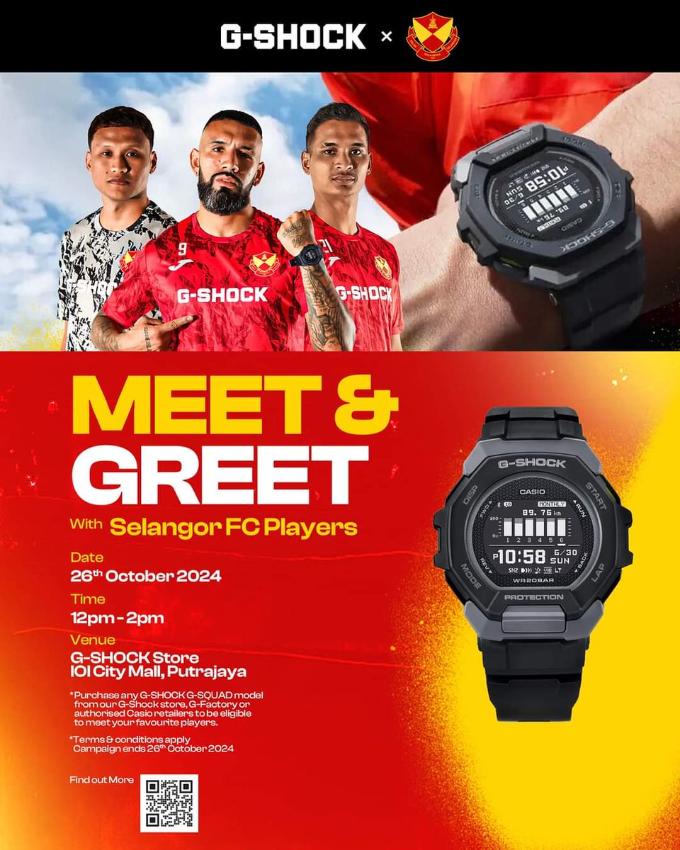 Sesi beramah mesra bersama pemain <a href="/selangorfc/">Selangor FC</a> pada 26 Oktober di G-Shock store, IOI City Mall Putrajaya. #redgiants