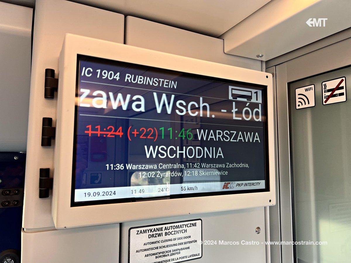 marcostrain's tweet photo. 🚆🇵🇱 From Warszawa Wschodnia to Łódź Fabryczna on the #IC1904, worked by this #ED160. I wanted to try out how these Stadler FLIRT trains for long-distance services performed. They can reach speeds of 160 km/h, completing the 135 km journey in 1h 38min. I was pleasantly surprised! https://t.co/0HkASkmUMa
