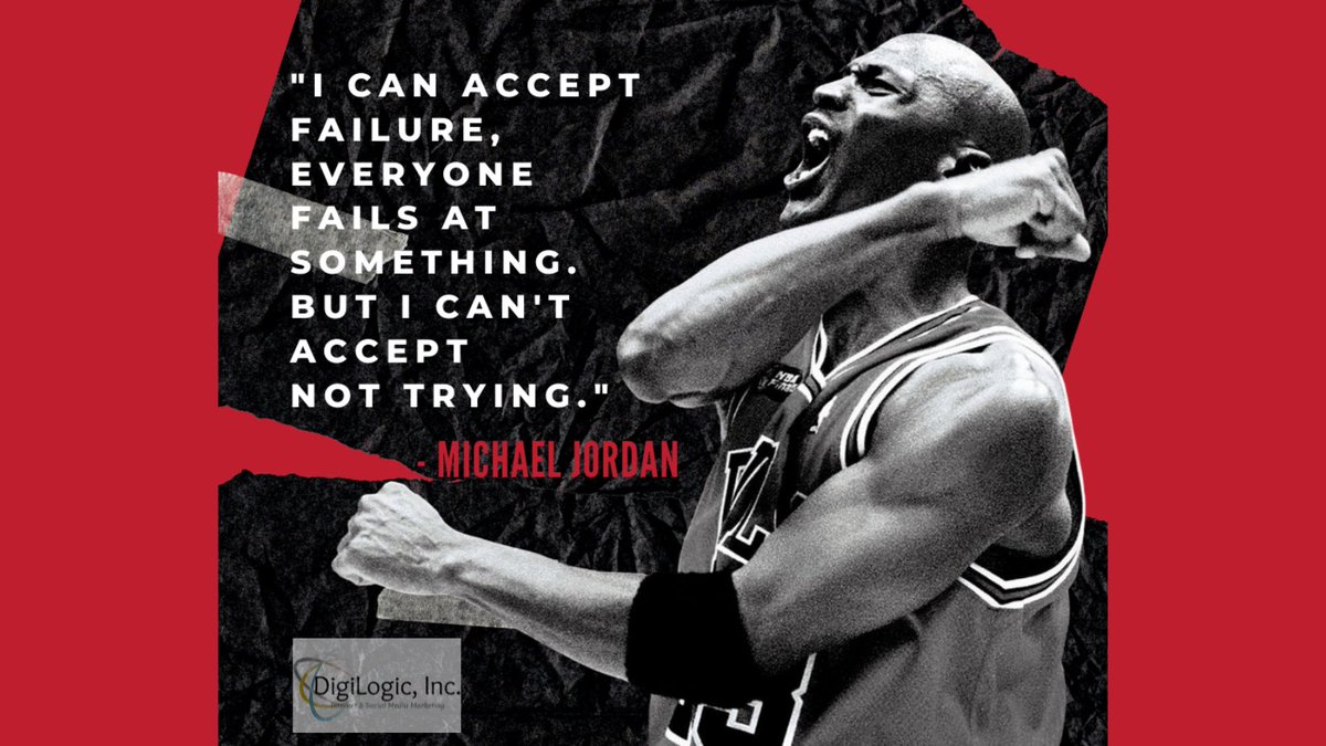 DigiLogicInc's tweet image. ‘I can accept failure, but I can’t accept not trying.’ - Michael Jordan. Are you ready to try with DigiLogic? Let’s succeed together: bit.ly/3WOijvL #MichaelJordan #MarketingSuccess #NoToQuitting