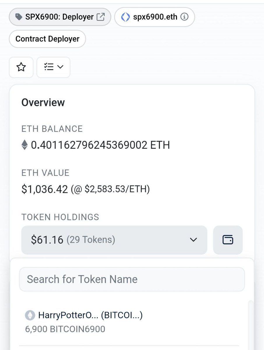 The <a href="/spx6900/">SPX6900💹🧲</a> deployer wallet now holds 6900 <a href="/Bitcoin6900CTO/">BITCOIN6900 CTO</a> 

You can verify this by clicking on token holdins and scrolling down via the link below:

etherscan.io/address/0xeda4…

Join BITCOIN6900 today before we release the next set of secrets...

t.me/HPOSI6900

#Crypto