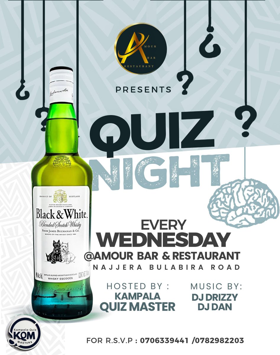 Having any plans for Wednesday yet. Well here is what is on tonights menu. Quiz Night at Amour Bar n Lounge in Bulabira.

With the Kampala Quiz Masters