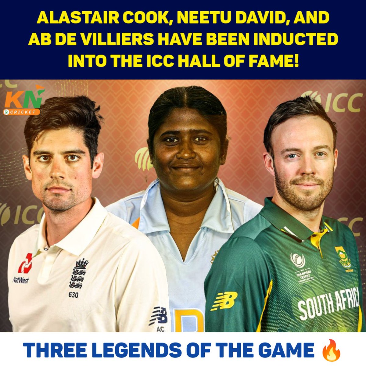 Khelnowcricket's tweet image. Alastair Cook, Neetu David and AB De Villiers: The latest additions to the ICC Hall of Fame

#HallofFame #ICCAwards #NeetuDavid #AlastairCook #ABDeVilliers