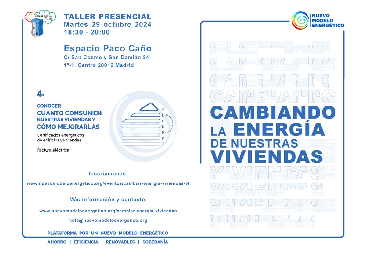 NuModEnergetico's tweet photo. ¿Cuánto consumen nuestras viviendas y cómo mejorarlas?

Apúntate al #taller presencial que haremos con la Escuela Vecinal de la @FRAVM  que dedicaremos a aprender a leer #certificadosenergéticos y #facturaeléctrica

Inscripciones:
https://t.co/sQmopgtKo3 https://t.co/oGhIYi3kIa