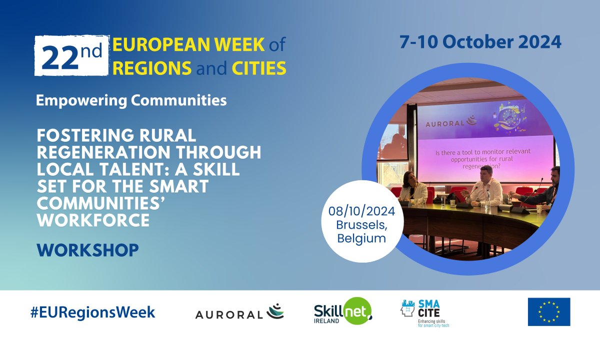 🥳Last week, during the #euregionsweek , AURORAL project participated in a panel discussion focused on the vital workforce skills for rural regeneration in Europe, where it was shared how AURORAL is driving rural regeneration efforts.

Thank you for having us! 😍