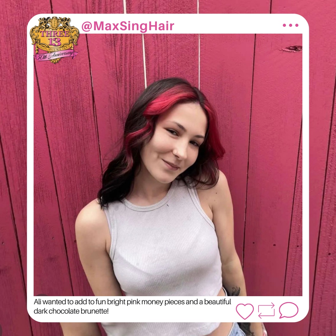 Three13SSB's tweet image. Loving this pop of #pink on Ali done by designer level provider Max! Have you been toying with the idea of adding a #MoneyPiece ? We are here to help! Call 770-426-0313 to book now!