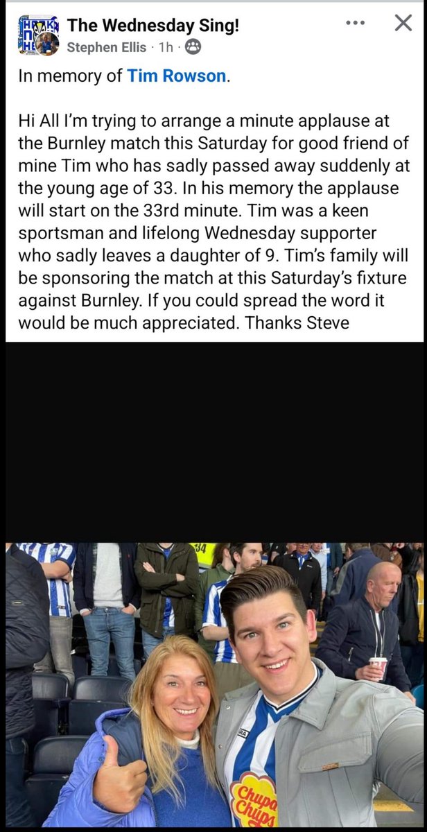 NorthYorksOwls's tweet photo. Been sent this………… let’s work together to get applause on the 33rd minute for Tim.

Please RT @TWWcast @SWFCwsg @LGBT_Owls @wednesdayite @ArmedForcesOwls @owlsamericas @Owlsonline @bazzabannan25 @DishonBernard https://t.co/HYrN2NZcoi