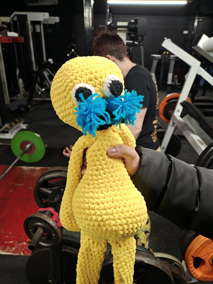 Tubbyfit's tweet photo. Big thanks to Heather from our squad at Achieve Strength for bringing the TubbyFit Monster to life in the form of crochet! This lil guy has become our latest mascot and is super soft!

Also, as a bonus, some rare footage of TubbyFit bro Joseph in front of a camera at the gym! #hd https://t.co/hR4Cqh2zbq