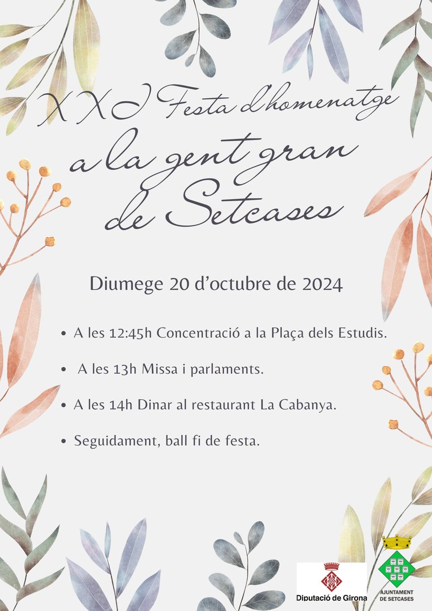 L'Homenatge a la vellesa s'ha convertit en una de les activitats més tradicionals i emblemàtiques de
Setcases. Ens omple de joia i alegria poder compartir aquesta festa amb tots els setcasencs i Setcasenques de més de setanta-cinc anys.
setcases.cat/xxi-festa-dhom…