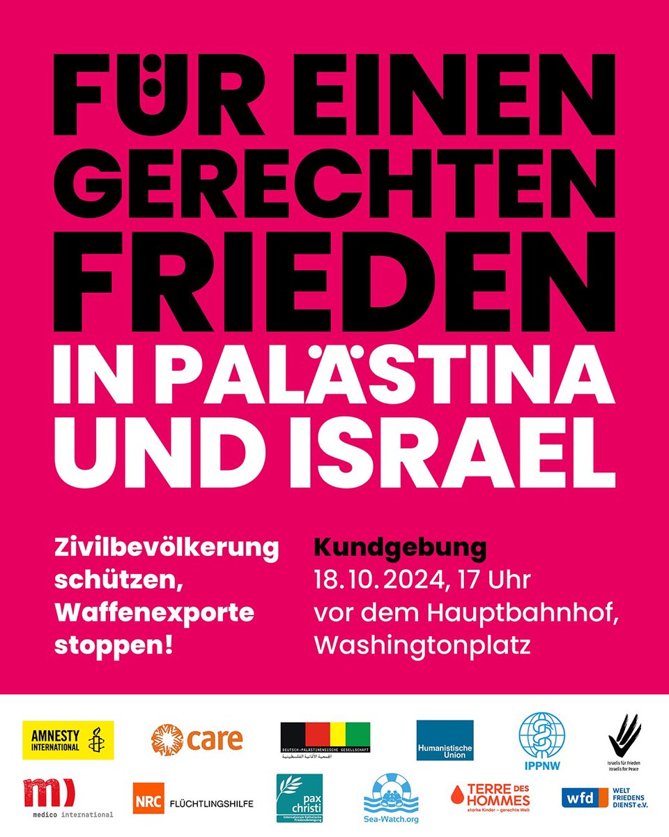 BERLIN. FREITAG. 18.10.2024. 17 UHR. 
Vor dem Hauptbahnhof am Washingtonplatz. 
Kommt vorbei! 🩷