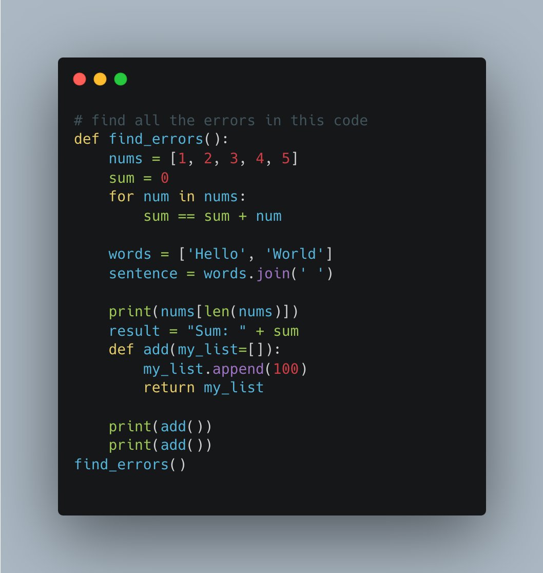 Intertechub's tweet photo. how many errors are there and list all the errors in the below code https://t.co/kmmDT2akDD