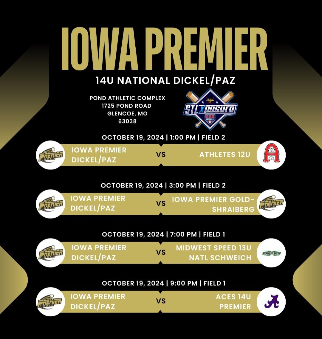 BrooklynSwick's tweet photo. This weekends schedule at Team 1 Alliance FP St Louis Fall Exposure. #classof2028 #iowapremierfastpitch #shortstop #3rdbaseman #Pitcher #softball #softballgirl #softballlife https://t.co/WO8Ibw6FD3