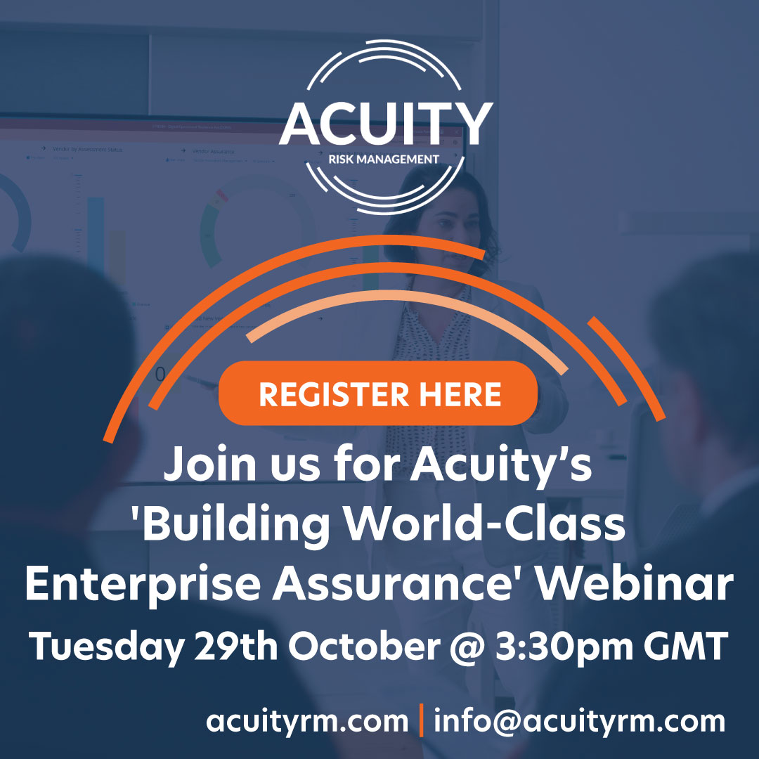 acuityrm's tweet photo. Don't miss out on tomorrow's webinar: "Building World-Class Enterprise Assurance"

When: TOMORROW, October 29th
Time: 3:30 PM GMT

Register now: https://t.co/oksIa1HBi9

#EnterpriseAssurance #RiskManagement #CorporateGovernance #Webinar #AcuityRM https://t.co/AVZUsOOg88