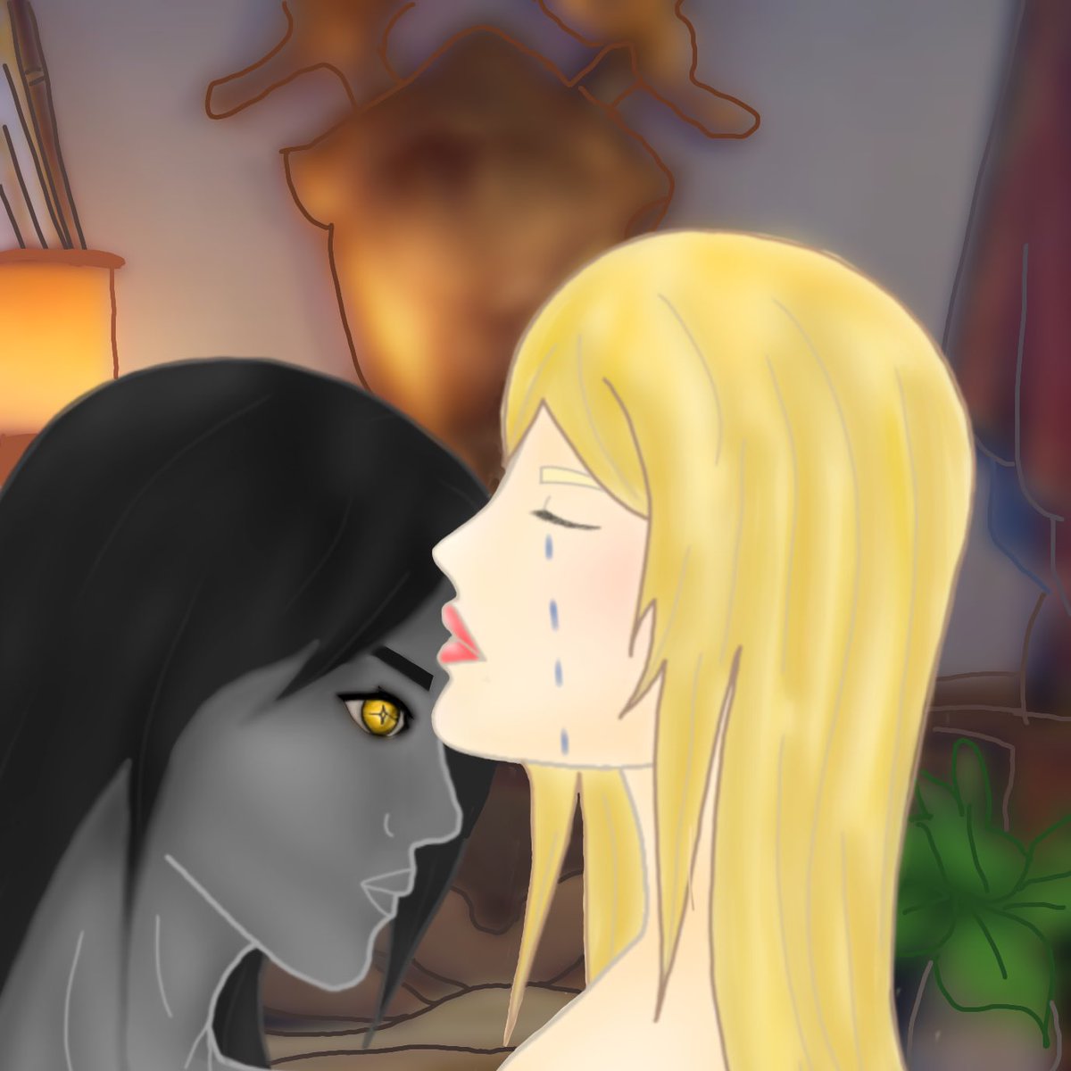 LoveDespiCharm's tweet photo. I don’t really draw and I’m not that great at it, but here’s some Kaejean…idk why Kaeya’s black and white, it just kind of happened. #kaejean #jeankae https://t.co/m3kLDRqJUC
