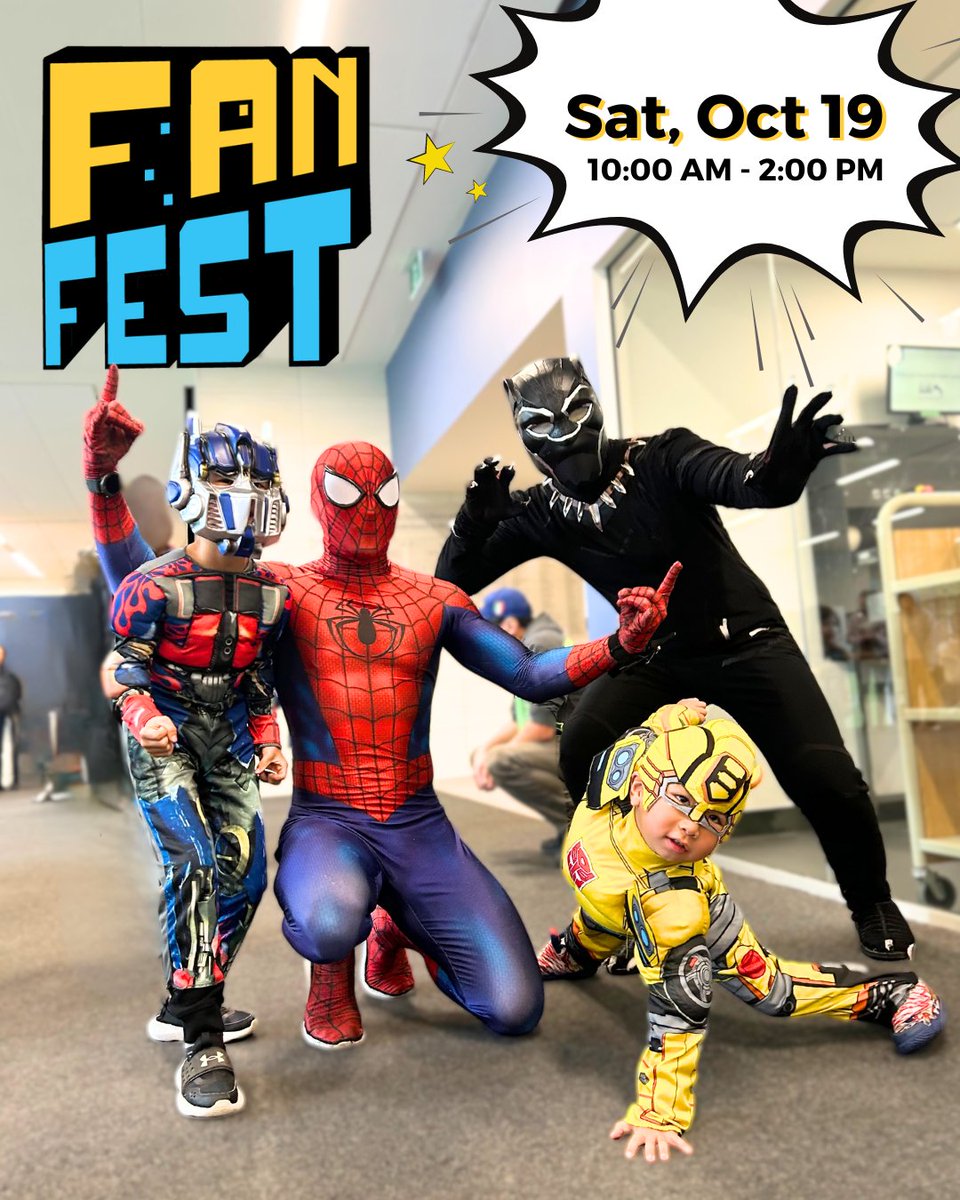 Fan Fest is coming to Stouffville Library on Oct 19! 🧙‍♂️⚡🦸‍♂️

Celebrate your fandom, Marvel, Disney, Harry Potter &amp; more! Dress up, enjoy cosplay, trivia, &amp; the Stouffville Card Show in the Leisure Centre. Free, all ages welcome! 🎃

#FanFest #Cosplay #StouffvilleLibrary