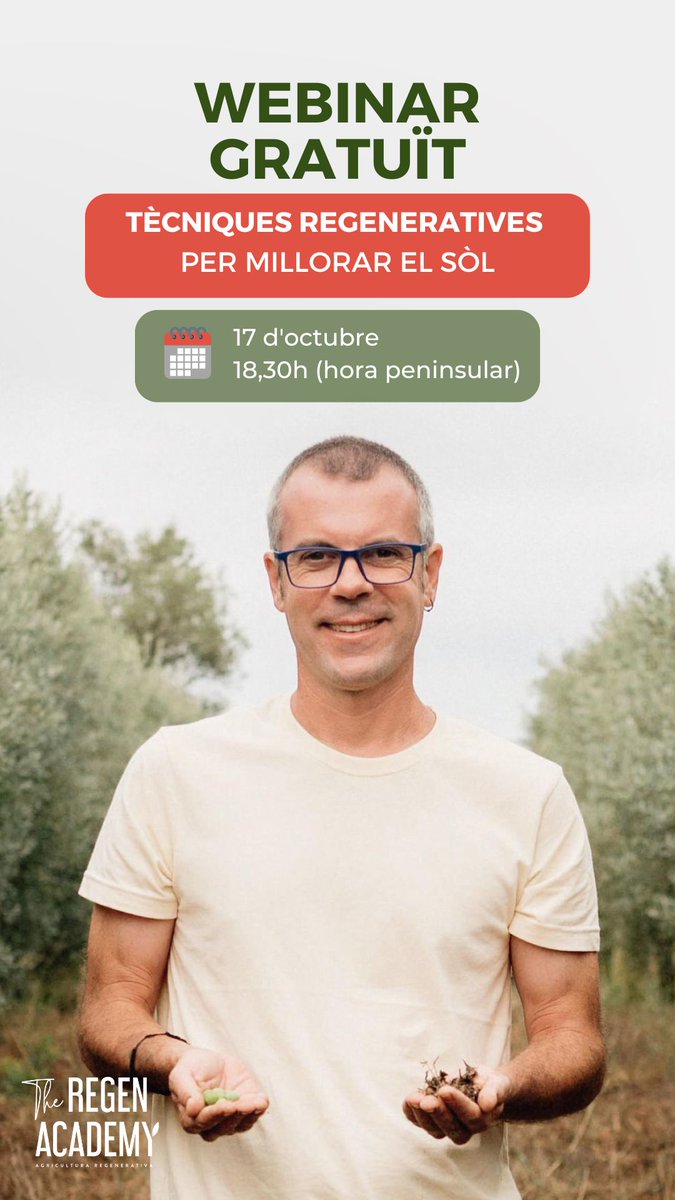 Si us ve de gust, ens veiem demà per parlar de tècniques per millorar el sòl. 

Si os apetece, nos vemos mañana para hablar de tècnicas para mejorar el suelo. 

#agriculturaregenerativa

theregenacademy.com/tecnicas-regen…