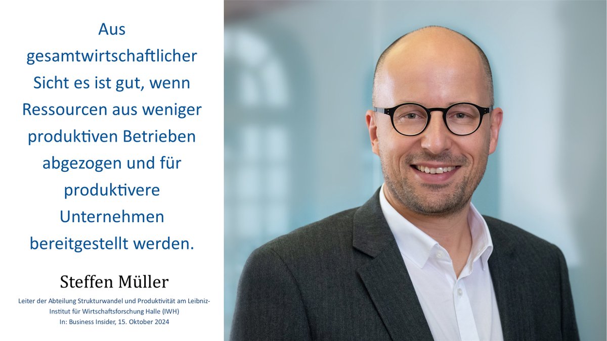 IWH (@iwh_halle) on Twitter photo Insolvenzen können gesamtwirtschaftlich gut sein, wenn sie Ressourcen in produktivere Unternehmen umschichten, erläutert IWH-Insolvenzforscher Steffen Müller gegenüber @RomanusOtte im <a href="/BusinessInsider/">Business Insider</a>
▶️ businessinsider.de/wirtschaft/dro…… #Insolvenzen #Firmenpleiten #Wirtschaft #IWH Insolvenzen können gesamtwirtschaftlich gut sein, wenn sie Ressourcen in produktivere Unternehmen umschichten, erläutert IWH-Insolvenzforscher Steffen Müller gegenüber @RomanusOtte im <a href="/BusinessInsider/">Business Insider</a>
▶️ businessinsider.de/wirtschaft/dro…… #Insolvenzen #Firmenpleiten #Wirtschaft #IWH