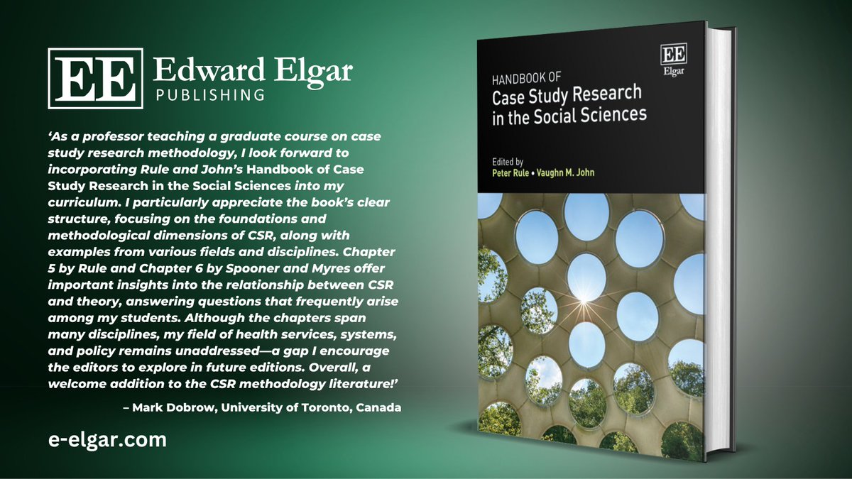 ElgarPublishing's tweet image. 🔔 NEW: Handbook of Case Study Research in the Social Sciences by Peter Rule and Vaughn M. John

For more information, visit: e-elgar.com/shop/isbn/9781…

FREE chapter available at: doi.org/10.4337/978180…

#SocialScience #CaseStudy #Methodology #Epistemology
Endorsed by @MarkDobrow