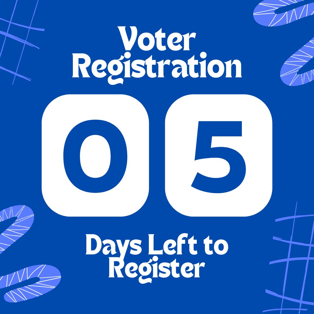 There are only 5 days left to Register to vote in PA! If you still need to register, we will be tabling in Redifer Commons today for 10am to 2pm!