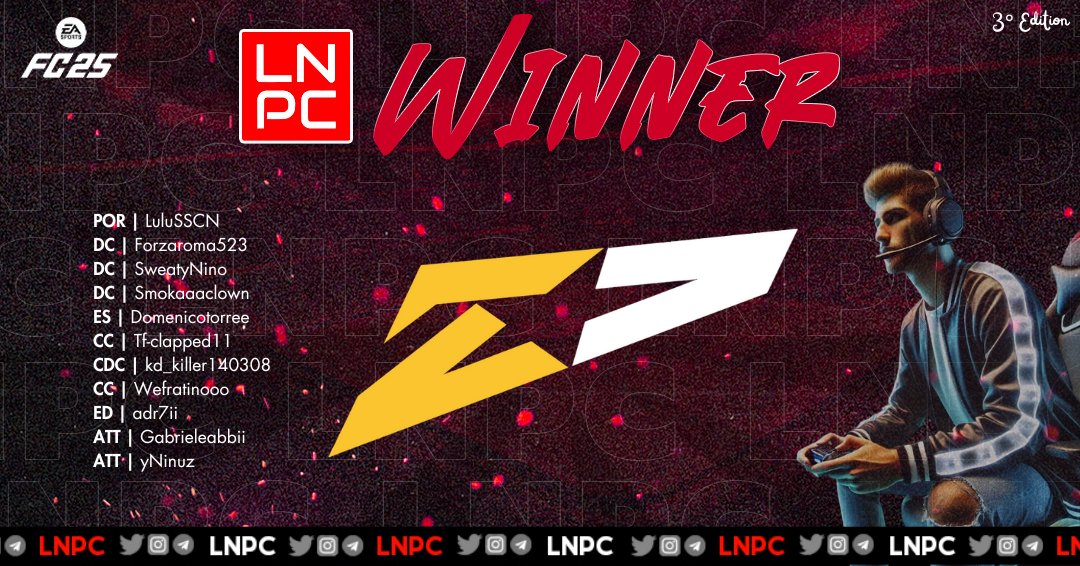 LNPC - Cup & League (@lnpcup) on Twitter photo Complimenti ai <a href="/20starsEsports/">TwentyStars (20s) Esports</a> per aver vinto la terza edizione dei tornei serali LNPC su FC25!
Ci vediamo presto con altri nuovi tornei!
linktr.ee/lnpc Complimenti ai <a href="/20starsEsports/">TwentyStars (20s) Esports</a> per aver vinto la terza edizione dei tornei serali LNPC su FC25!
Ci vediamo presto con altri nuovi tornei!
linktr.ee/lnpc