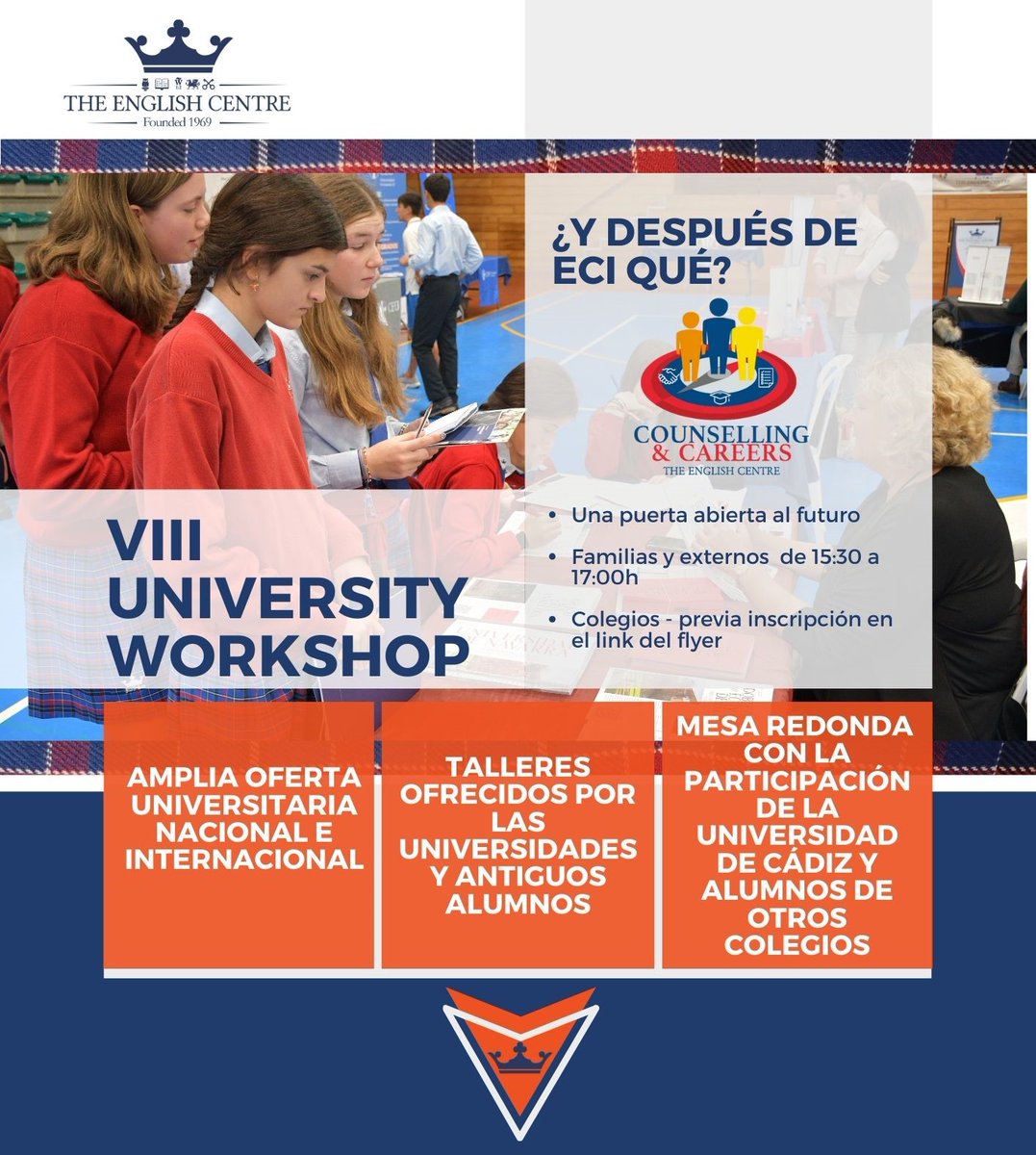🔝 5⃣ de noviembre tienes una cita en nuestro VIII University Workshop - una puerta abierta al futuro con una amplia oferta universitaria y ciclos formativos
➡️Evento abierto a familias ECI y externos de 15:30 a 17:00
➡️Grupos de colegios 👉forms.office.com/Pages/Response…