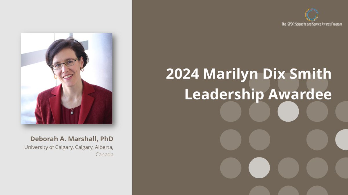 ISPORorg's tweet photo. Congratulations to @Marshall_HEcon, 2024 Marilyn Dix Smith Leadership Award Winner! Dr. Marshall will receive recognition at #ISPOREurope 2024 in Barcelona, Spain, alongside the other winners of the 2024 Scientific &amp; Leadership Awards. Register here. https://t.co/iDJ658noCu https://t.co/Mu0K5BMlMv