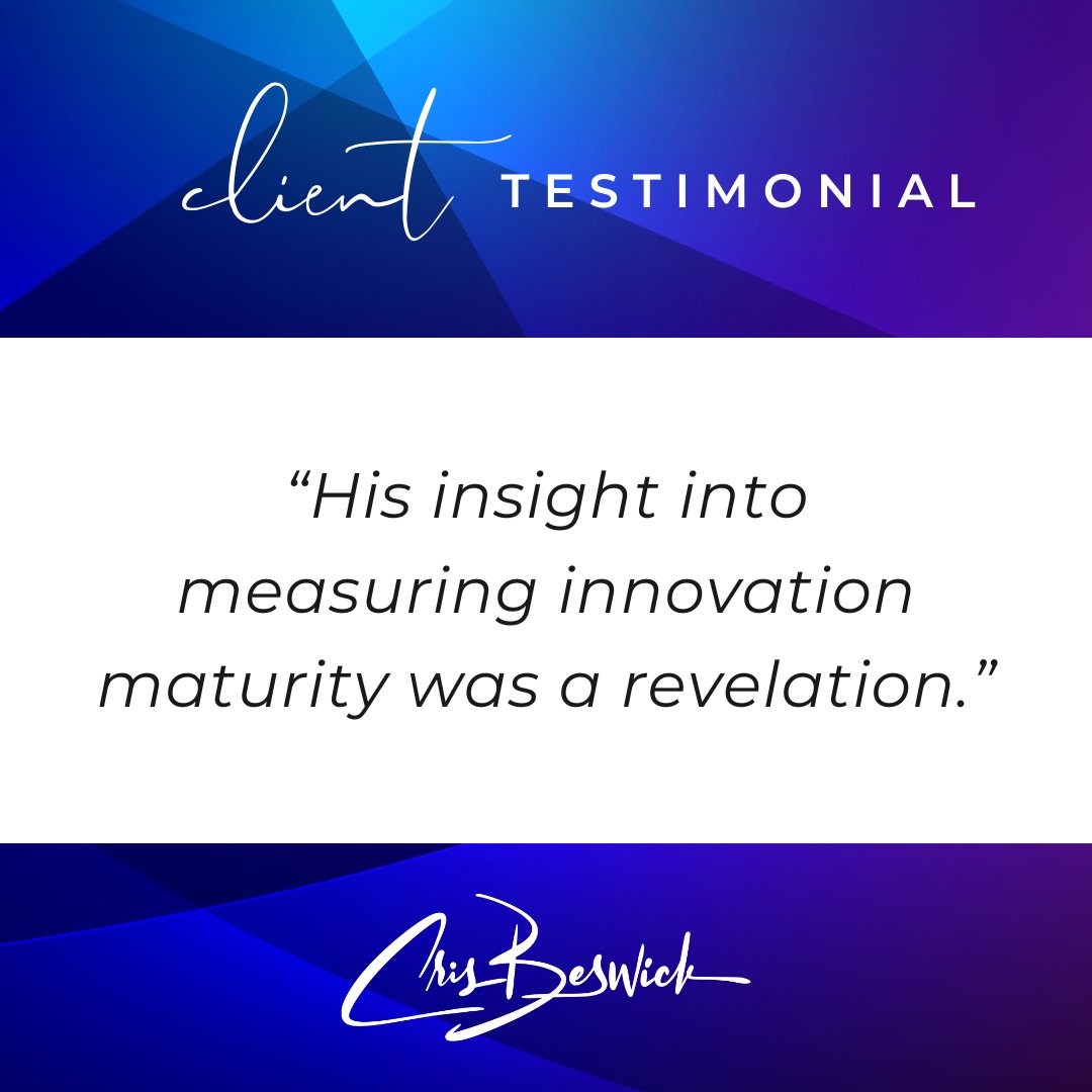 CrisBeswick's tweet photo. #ClientTestimonial

💬 "His insight into measuring innovation maturity was a revelation and has helped us to assess and improve our innovation capabilities."

#InnovationExpert #CrisBeswick #ThoughtLeader https://t.co/96P2NdutuL
