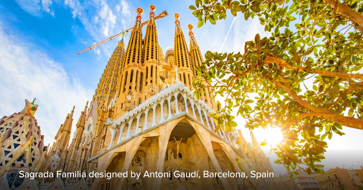 DesignMCA's tweet image. Discover Antoni Gaudí, the mind behind one of Barcelona&apos;s landmarks. Born in 1852, his style blends colors, shapes, and details, seen in the Sagrada Família. Construction began in 1882, aiming to finish by 2026, blending Gothic and Art Nouveau.  #ArchitectureMCA #SagradaFamilia