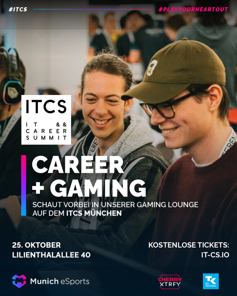 munich_esports's tweet photo. 🤓Auf ein Neues – Auch dieses Jahr findet ihr uns auf der @ITCS_conference!🤓

Besucht unsere Gaming &amp; Chill Area, wo euch spannende Games sowie VR-Erlebnisse erwarten. Wir haben auch wieder eine kleine Bühne für euch. Kommt vorbei, wir freuen uns auf euch!

#PlayYourHeartOut https://t.co/nykNg70One