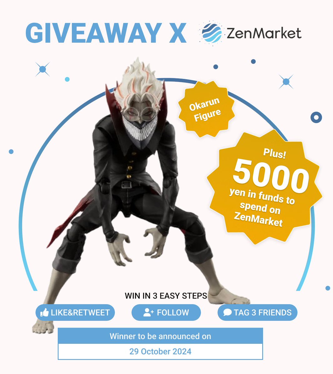 🎁GIVEAWAY OKARUN TRANSFORMATION FIGURE🎁
 
-Retweet and like this tweet
-Follow @DandanShots 
-Follow <a href="/zenmarket_en/">ZenMarket EN</a> 

-Bonus🏷️Tag 3 friends

Available Internationally🌍

October 29📌