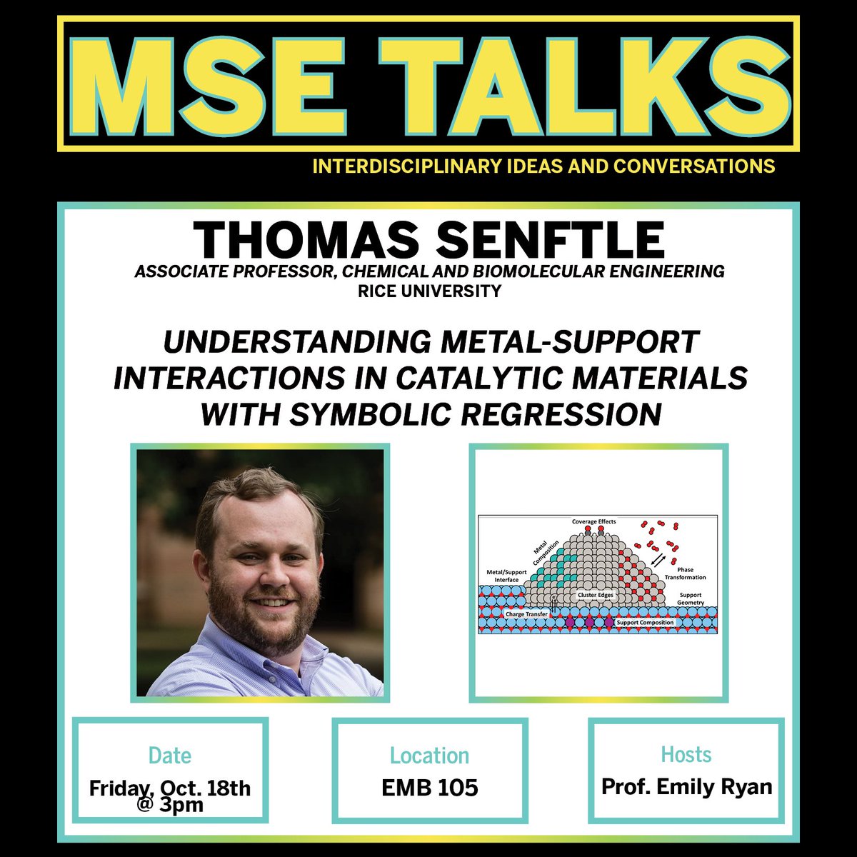 Dr. Thomas Senftle will be joining us from Rice University this Friday to give an MSE Talk on metal-support interactions in catalytic materials!