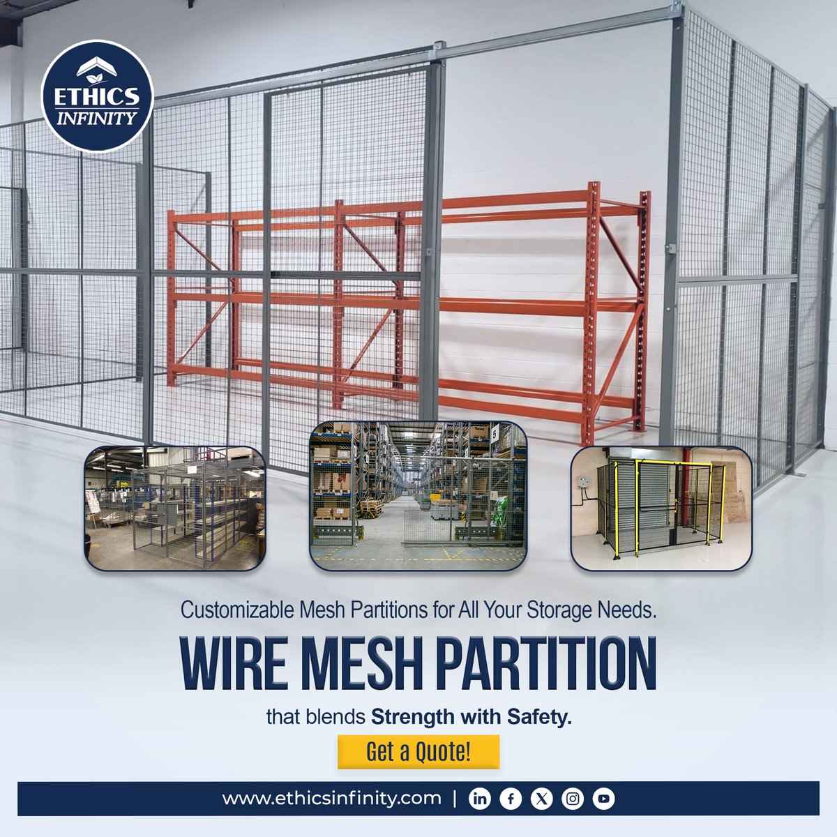 EInfnity's tweet image. Our #meshpartitions are crafted to fit your unique storage requirements, providing both robust safety and functionality. Explore our customizable solutions and see how they can enhance your warehouse operations.