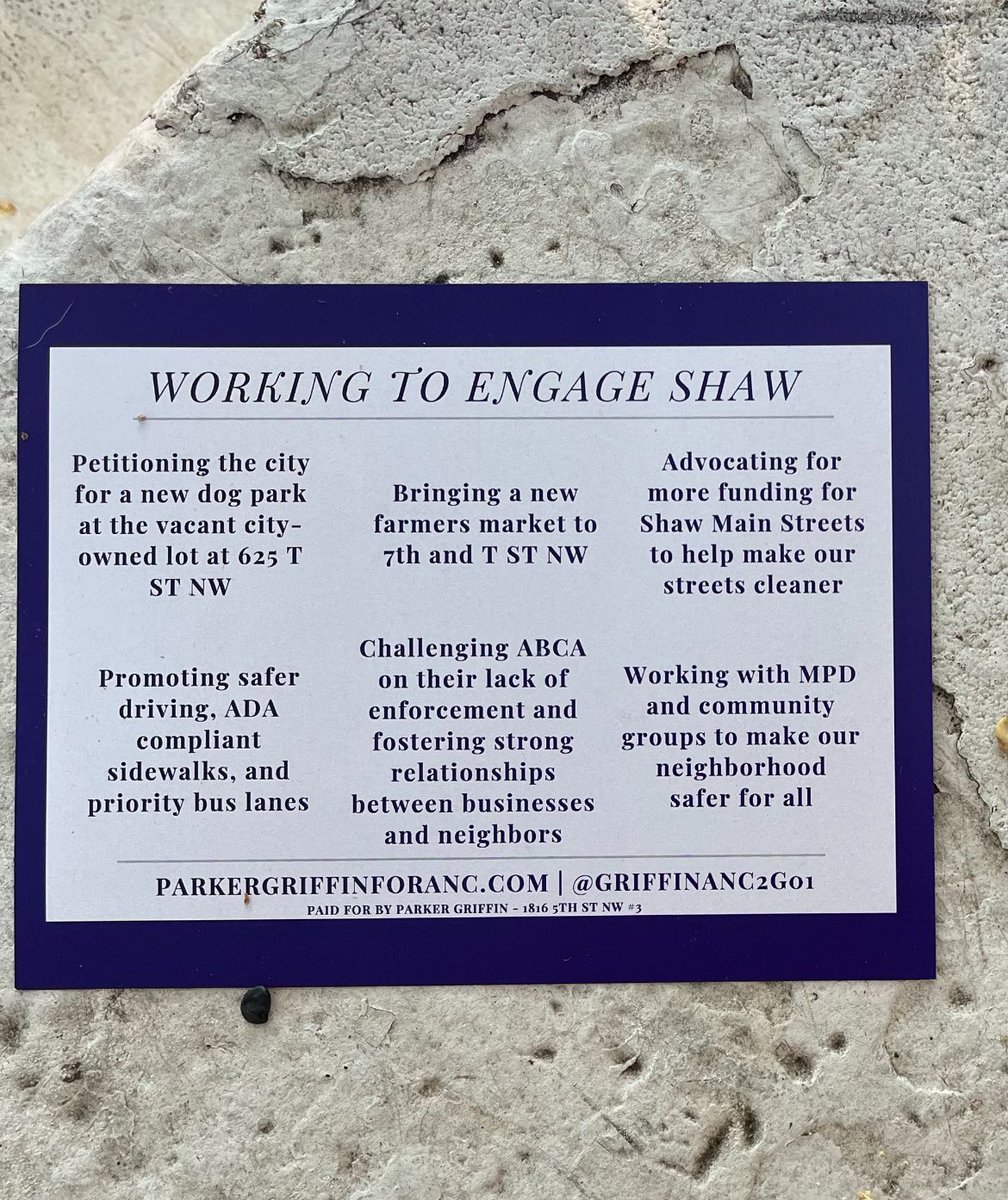Early voting is underway! I am proud to stand as a candidate offering tangible solutions and real opportunities for new development in Shaw. Vote for Parker Griffin for ANC 2G01!