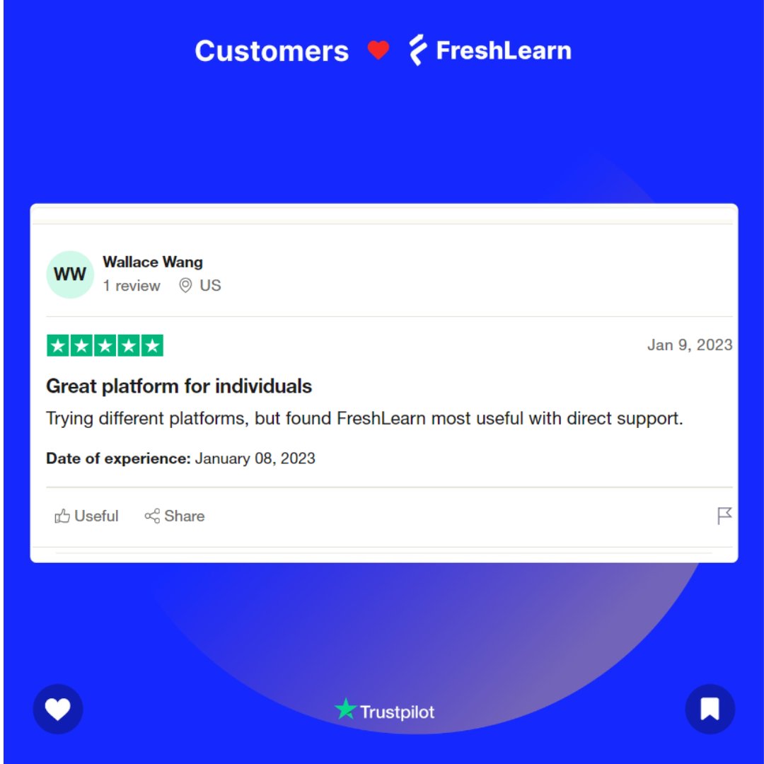 FreshLearnHQ's tweet image. 🌟 &quot;Great platform for individuals!&quot; 🌟

Wallace Wang found FreshLearn the most useful after trying multiple platforms—with direct support that made the difference! 

👉 Ready to join? Start creating with FreshLearn! freshlearn.com

#FreshLearn #CourseCreation #EduTech