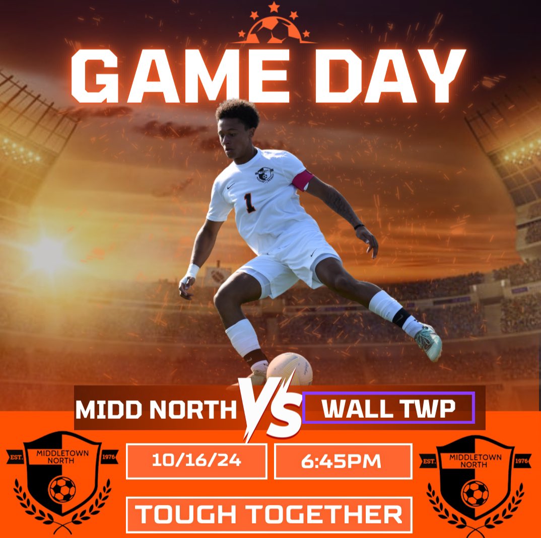 Midd North Boys Soccer (@middnorthsoccer) on Twitter photo 💥SCT GAME DAY💥
<a href="/MiddNorthSoccer/">Midd North Boys Soccer</a> takes on Wall TWP in first round of SCT.
🗓️10/16/24
⏰6:45pm
🏠Away - Wall Municipal Complex
#ToughTOGETHER 💥SCT GAME DAY💥
<a href="/MiddNorthSoccer/">Midd North Boys Soccer</a> takes on Wall TWP in first round of SCT.
🗓️10/16/24
⏰6:45pm
🏠Away - Wall Municipal Complex
#ToughTOGETHER
