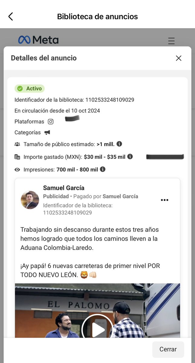 ferrinoNoticias's tweet image. Aquí está, en Facebook cada anuncio de Samuel cuesta de 50 a 60 mil pesos y en Instagram van de 30 a 35 mil cada videito (está cantidad es según el día y el
Video) hechenle cuentas! Yo encontré al menos 3 videos diferentes de su “informe” y eso es lo que se publica en su cuenta…