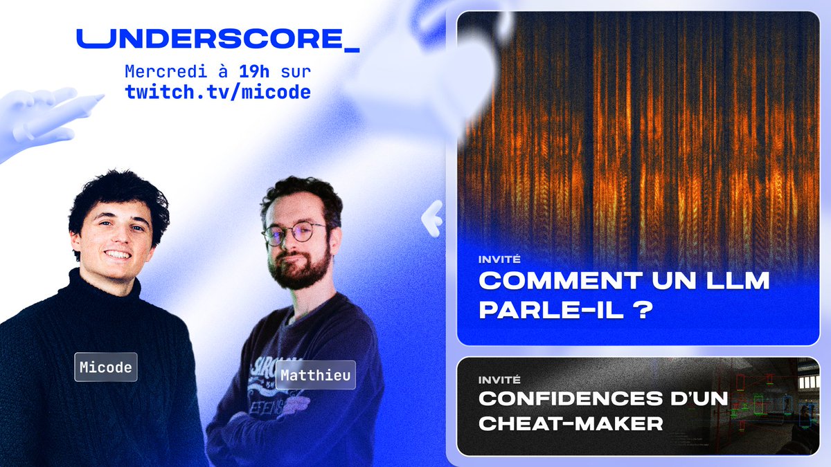Underscore_ (@underscoretalk) on Twitter photo Underscore_ c'est ce soir !
Programme :
- Invité - <a href="/JiliJeanlouis/">🎙Jean-Louis Queguiner</a> : llm2speech, speech2text, text2speech, comment faire parler les IAs ?
- Invité - Martin Balch : Confidences d'un ex cheat-maker- - Chronique : Les dessous de l'attaque des bippers du Hezbollah
À ce soir, 19h 🥨 Underscore_ c'est ce soir !
Programme :
- Invité - <a href="/JiliJeanlouis/">🎙Jean-Louis Queguiner</a> : llm2speech, speech2text, text2speech, comment faire parler les IAs ?
- Invité - Martin Balch : Confidences d'un ex cheat-maker- - Chronique : Les dessous de l'attaque des bippers du Hezbollah
À ce soir, 19h 🥨
