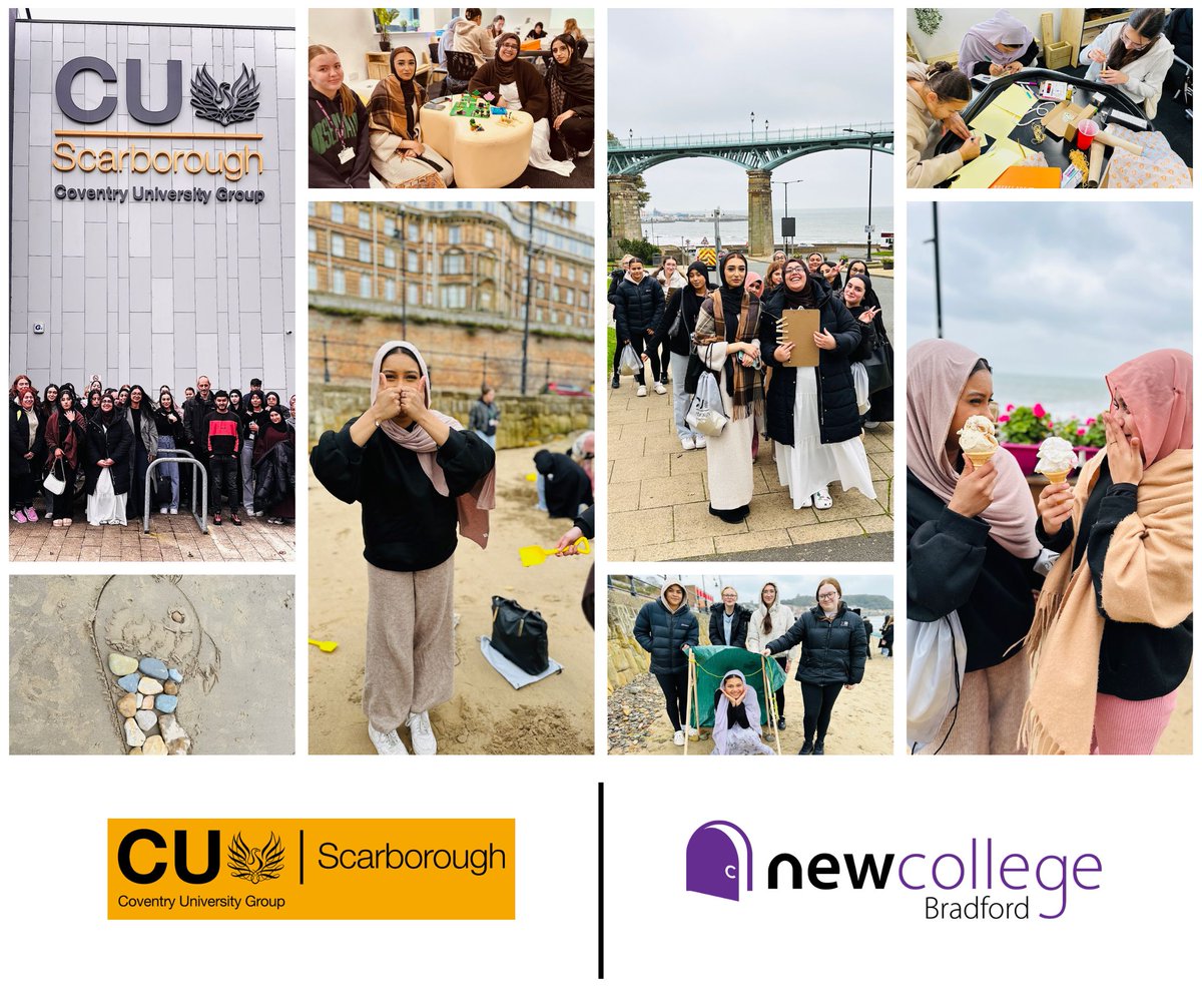 NewColBradford's tweet photo. Our T Level Education and Early Years students have been on a trip to Coventry University's Scarborough site today.
They took part in classroom activities in the morning and a beach school session in the afternoon They all had a fabulous time! 😀 https://t.co/ybwrcdTsFG