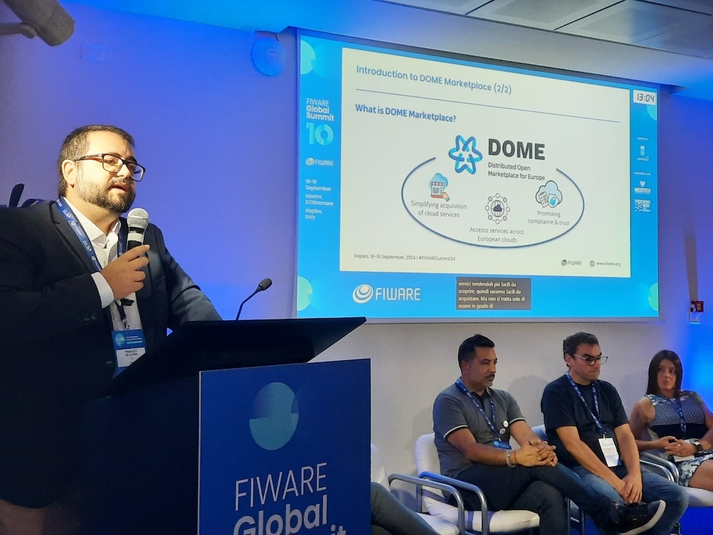 DomeMarketplace's tweet photo. .@ficodes presented the #DOMEmarketplace at the 10th @FIWARE Global Summit in Naples! 🙌 @FranDLVega, Ficodes’ CTO participated with his presentation "The European Cloud and Edge Marketplace".   

Don't miss any details about #DOMEMarketplace. Visit  👉https://t.co/q72q6sn6ht 🇪🇺 https://t.co/M8PnkRKpA7