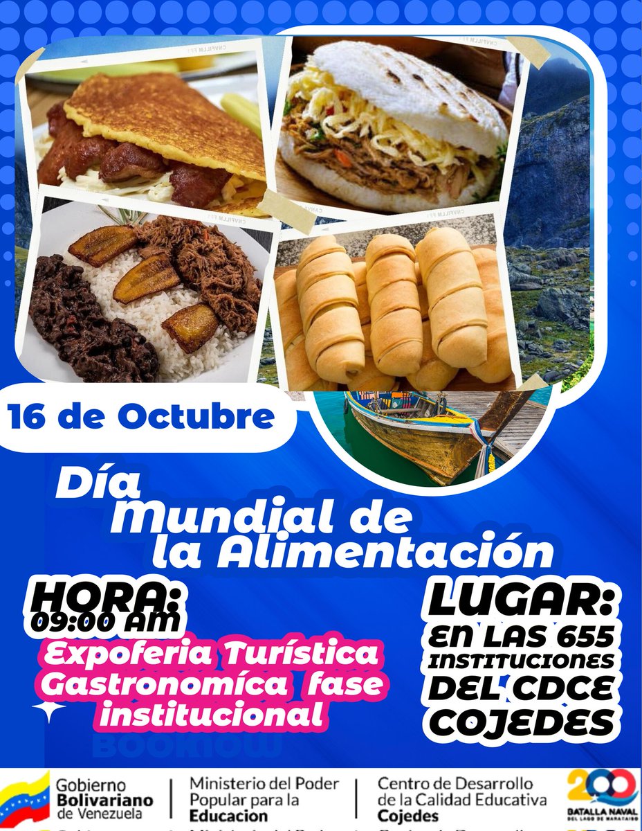 #Efemerides Cada 16 de octubre, conmemoramos el #DíaMundialAlimentación.
Esta es una fecha promovida por la Organización de las Naciones Unidas para la Agricultura y la Alimentación (FAO).
@Mppe
@cdce_Cojedes 
@cesar_hernandez8a  
<a href="/ogledar/">Richard Delgado</a>
@vicecomunidades
<a href="/dgcpatrimonio/">dgcpatrimonio/turismo</a>