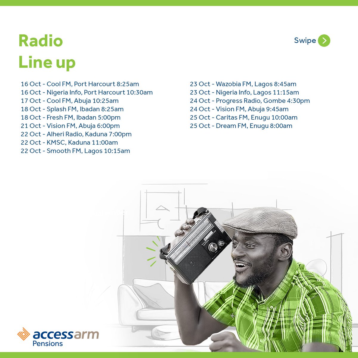 access_arm's tweet photo. Catch our experts live on the airwaves as they break down everything you need to know about shaping your future with Access ARM Pensions
Mark your calendars and tune in to your local radio station at these times
Don’t miss out!
#ItsMESIONTime
#FutureShaping
#AccessARMPensions